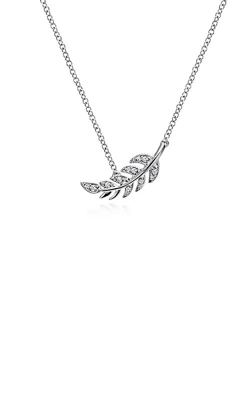 14K White Gold Diamond Leaf Pendant Necklace  G14830