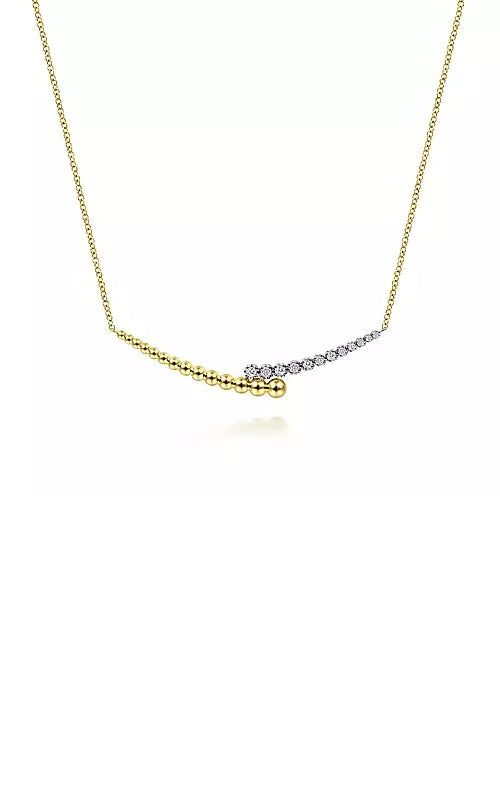 14K Yellow-White Gold Diamond Pavé and Bujukan Bead Curved Bar Necklace  G14632