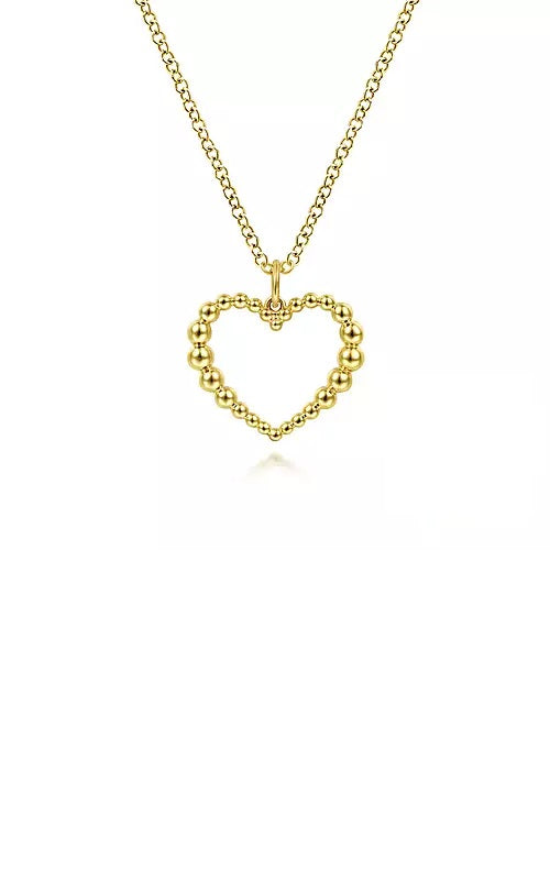 14K Yellow Gold Bujukan Beaded Open Heart Pendant Necklace  G14633