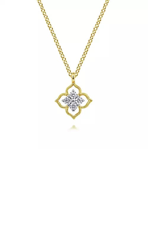 14K Yellow Gold Floral Diamond Pendant Necklace NK6868Y45JJ
