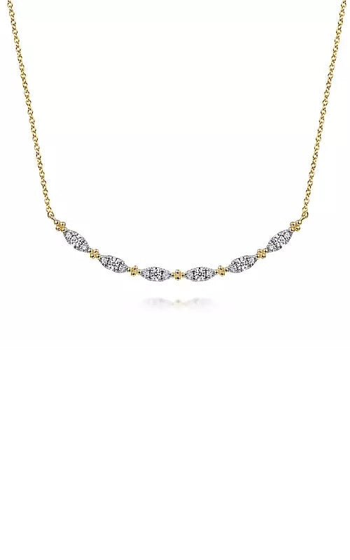 14K Yellow Gold Curved Bujukan Bar Diamond Necklace G14179