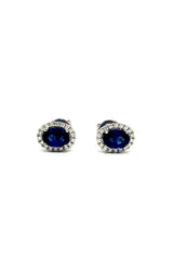 18K WHITE GOLD SAPPHIRE HALO EARRINGS  G16014