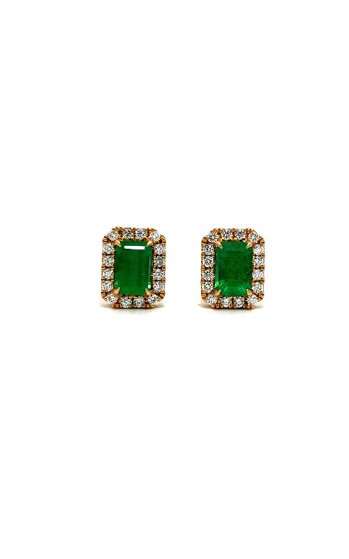 18K YELLOW GOLD EMERALD STUD EARRINGS  G16013