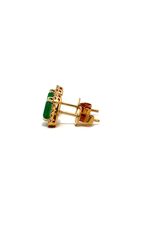 18K YELLOW GOLD EMERALD STUD EARRINGS  G16013