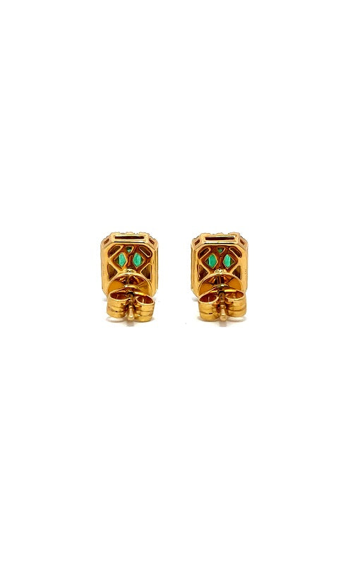18K YELLOW GOLD EMERALD STUD EARRINGS  G16013