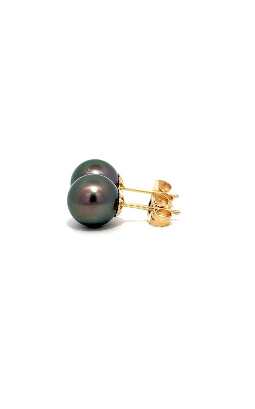 14K YELLOW GOLD TAHITIAN PEARLS STUD EARRINGS - 8-8.5MM  G16174