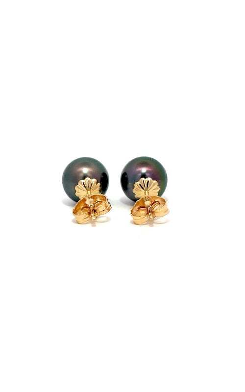 14K YELLOW GOLD TAHITIAN PEARLS STUD EARRINGS - 8-8.5MM  G16174