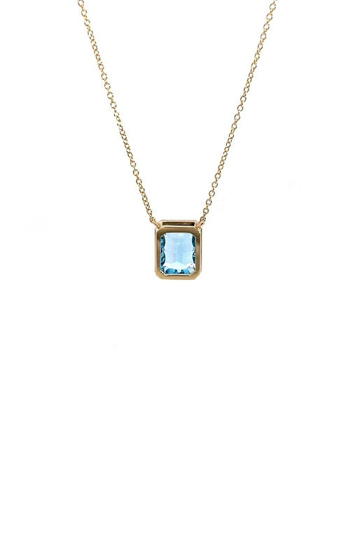 14K YELLOW GOLD SOLITAIRE BLUE TOPAZ NECKLACE   G15598