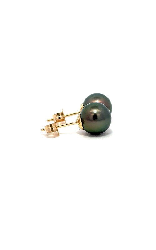 14K YELLOW GOLD TAHITIAN PEARLS STUD EARRINGS - 8-8.5MM  G16174
