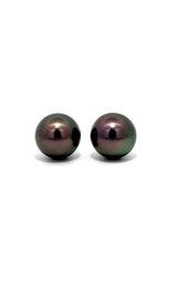14K WHITE GOLD TAHITIAN PEARLS STUD EARRINGS - 10.0-10.5MM  G16173