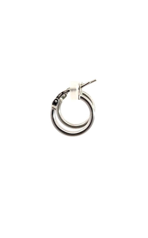 Pair of mini silver hoop earrings with a hinged closure.