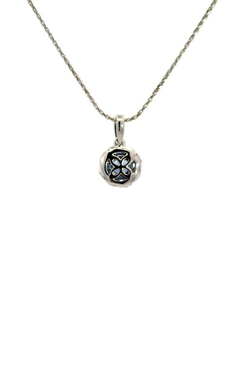 14K WHITE GOLD SAPPHIRE PENDANT WITH DIAMOND HALO  G15346