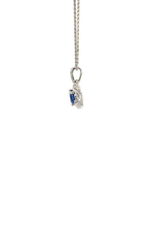 14K WHITE GOLD SAPPHIRE PENDANT WITH DIAMOND HALO  G15346