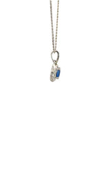 14K WHITE GOLD SAPPHIRE PENDANT WITH DIAMOND HALO  G15346