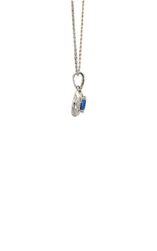 14K WHITE GOLD SAPPHIRE PENDANT WITH DIAMOND HALO  G15346