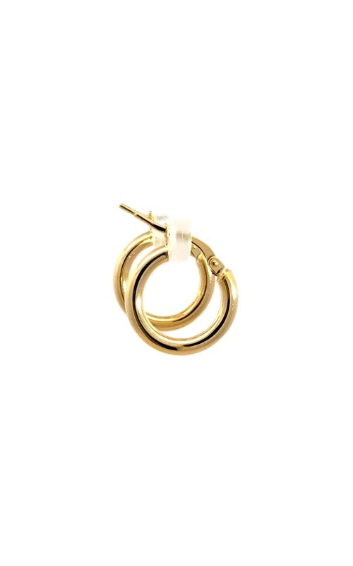 Pair of mini gold hoop earrings with a hinged closure.