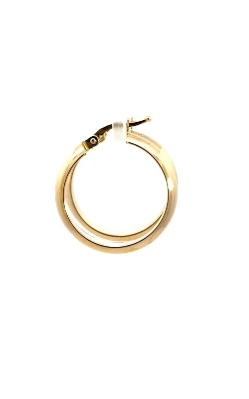 Pair of silver hoop earrings with a hinged closure.