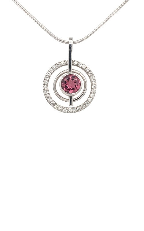 Silvert pendant with a pink tourmaline oval center stone.