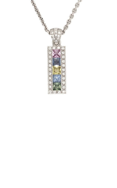 18K WHITE GOLD MULTI-COLOURED SAPPHIRE PENDANT WITH DIAMOND ACCENTS  G12073