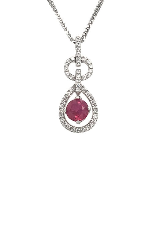 Silver pear-shaped ruby and diamond pendant 