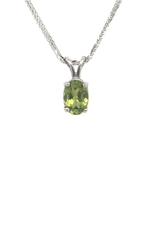 Oval peridot solitaire pendant in a silver chain