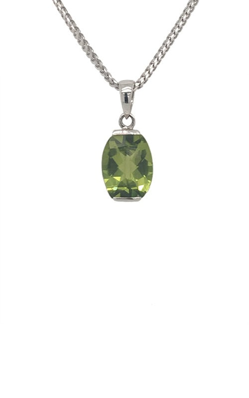 Oval peridot solitaire pendant in a silver chain