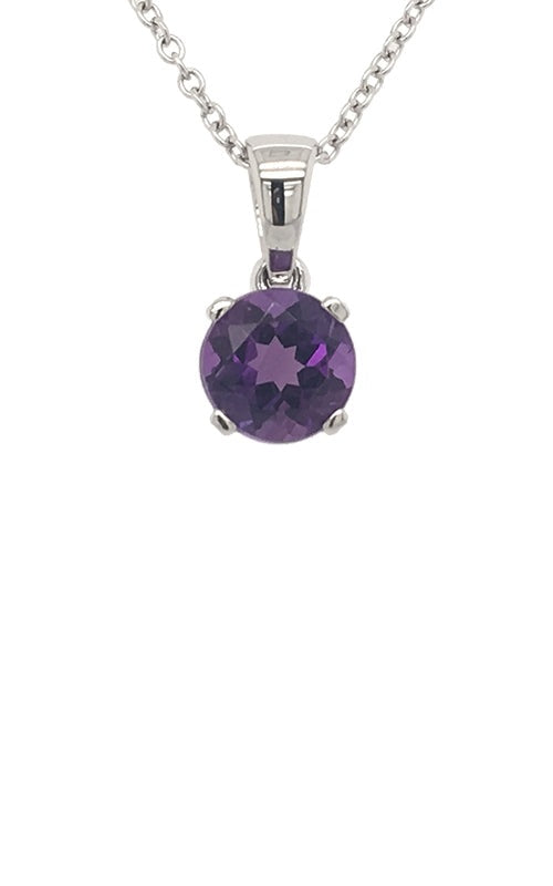 Amethyst pendant with a silver chain.