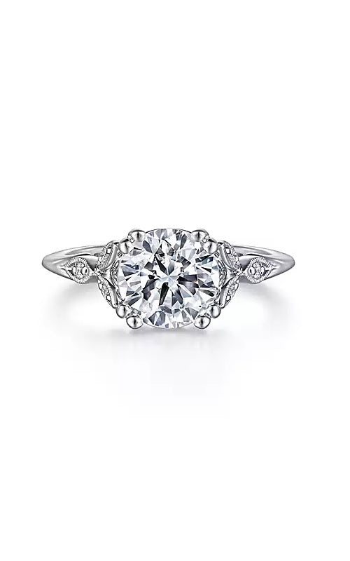 Vintage Inspired 14K White Gold Round Diamond Engagement Ring   G13208