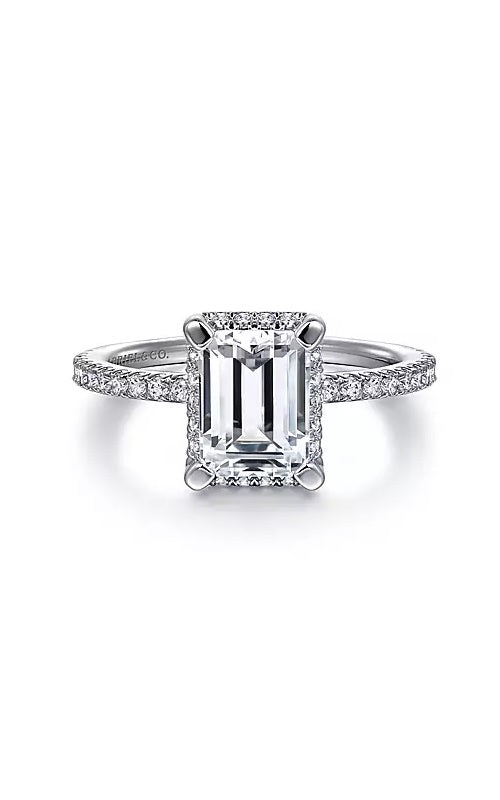 14K White Gold Hidden Halo Emerald Cut Diamond Engagement Ring   G13222