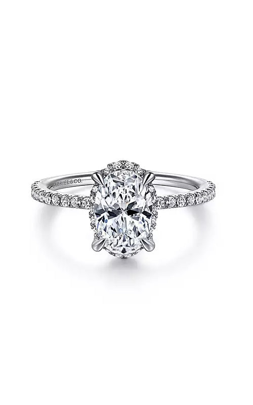14K White Gold Hidden Halo Oval Diamond Engagement Ring   G13223