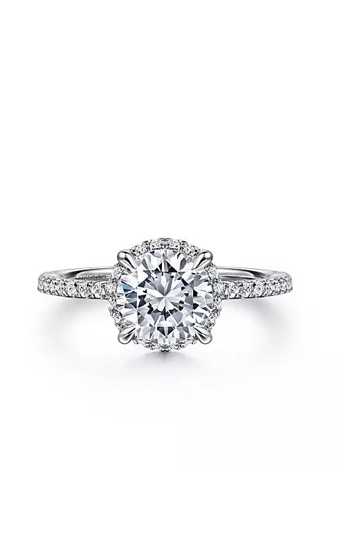14K White Gold Hidden Halo Round Diamond Engagement Ring   G13224
