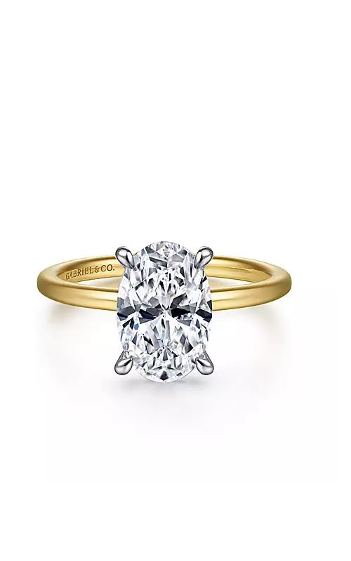 14K White-Yellow Gold Hidden Halo Oval Diamond Engagement Ring   G13239