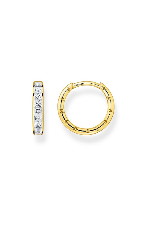 HOOP EARRINGS  WHITE STONES PAVE GOLD by Thomas Sabo