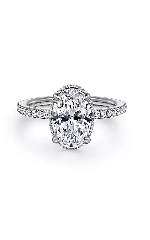 14K White Gold Oval Cut Hidden Halo Diamond Engagement Ring ER16350O8W44JJ