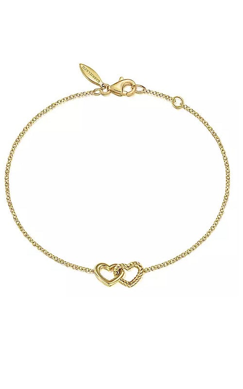 14K Yellow Gold Rope Entwined Hearts Chain Bracelet G14634