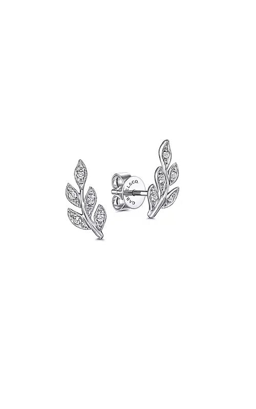 14K White Gold Diamond Leaf Stud Earrings G14154