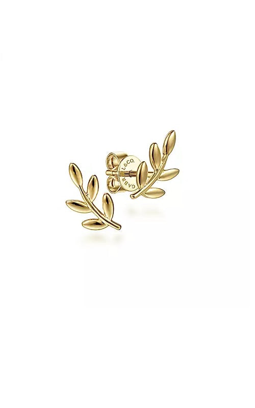 14K Yellow Gold Laurel Branch Stud Earrings G16107