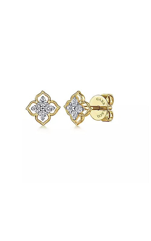 14K Yellow Gold Floral Diamond Stud Earrings EG14414Y45JJ