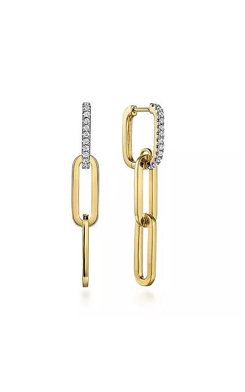 14K Yellow Gold Diamond Link Hollow Chain Drop Earrings G14161
