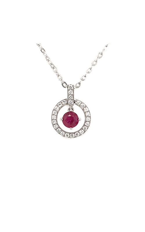 18K WHITE GOLD RUBY PENDANT WITH DIAMOND ACCENTS  G2860