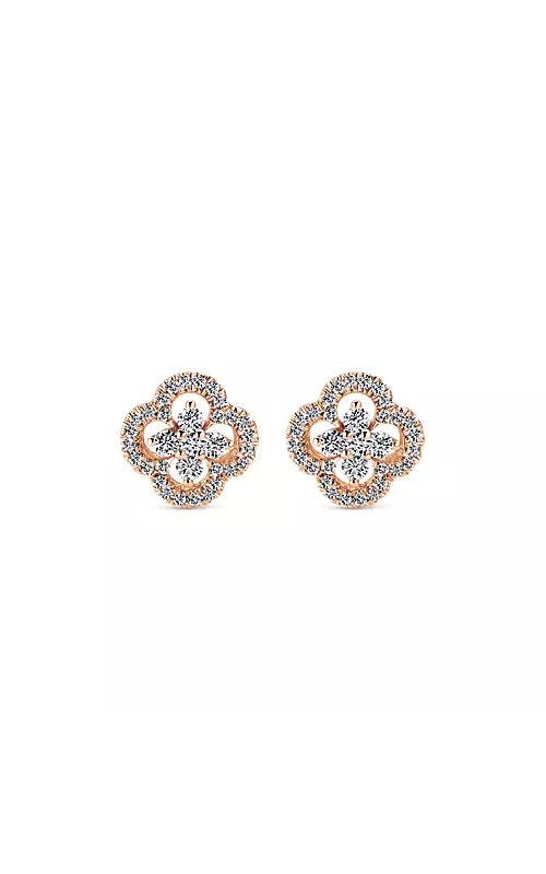 14K Rose Gold Clover Cutout Diamond Stud Earrings  G14720