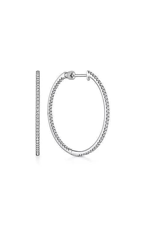 14K White Gold French Pavé 30mm Round Inside Out Diamond Hoop Earrings  G14116