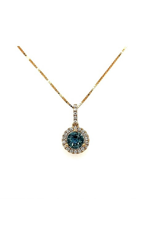 18K YELLOW GOLD MONTANA SAPPHIRE HALO NECKLACE  G12965