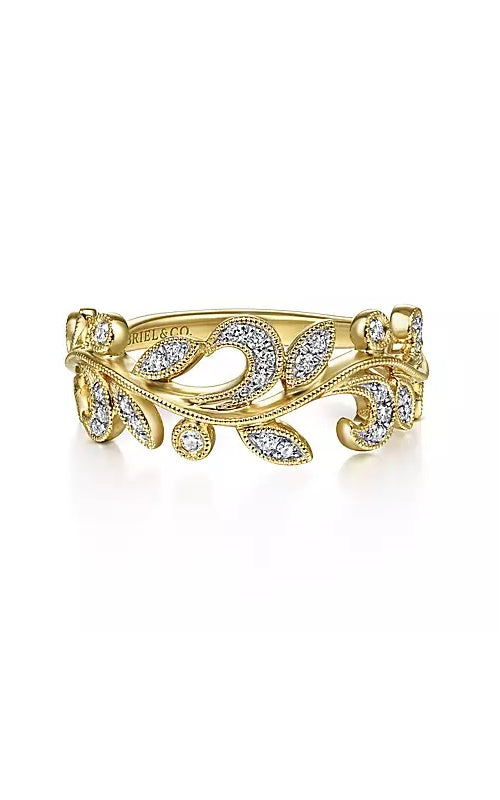 14K Yellow Gold Diamond Leaf Ring  G13049
