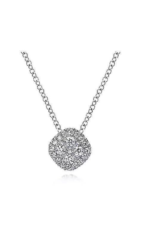 18 inch 14K White Gold Diamond Pavé Cushion Pendant Necklace  G15888