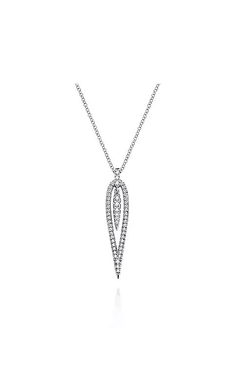 14K White Gold Open Teardrop Diamond Pendant Necklace  G13039