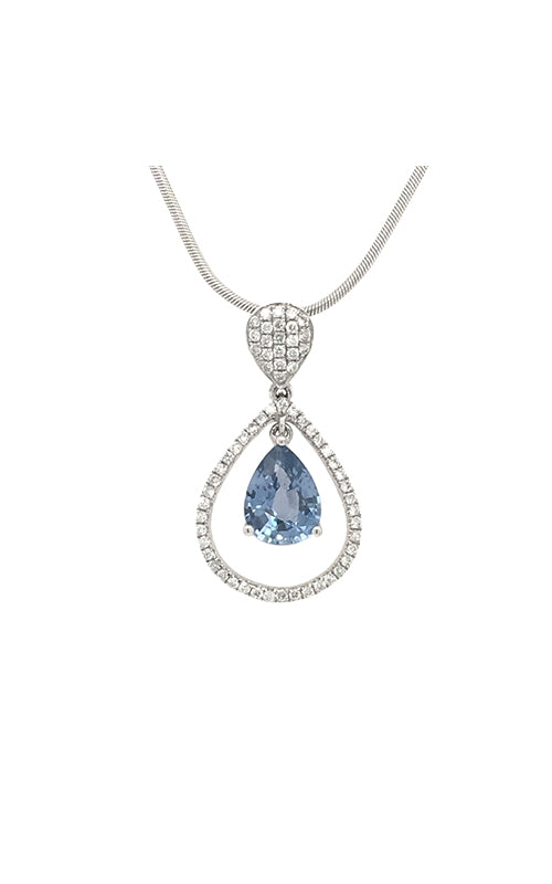 14K WHITE GOLD SAPPHIRE PENDANT WITH DIAMOND ACCENTS  G12044