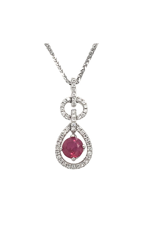 18K WHITE GOLD RUBY PENDANT WITH DIAMOND ACCENTS  G11983