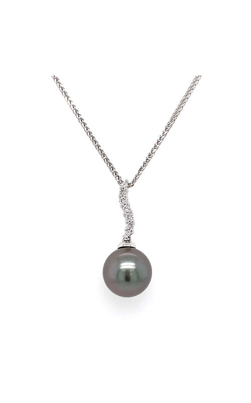 18K WHITE GOLD TAHITIAN PEARL PENDANT WITH DIAMOND ACCENTS  G12558