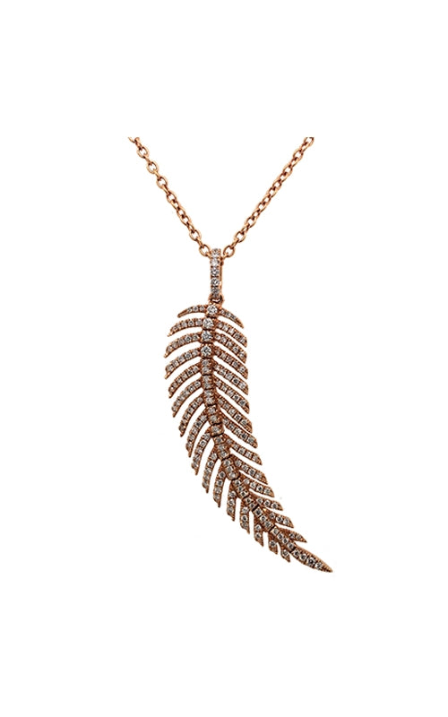 18K ROSE GOLD FEATHER PENDANT WITH DIAMONDS  G12120